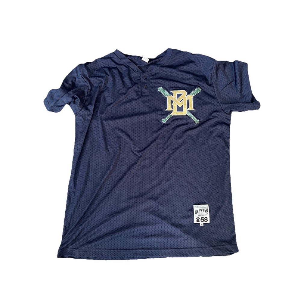 Milwaukee Brewers Shirt Mens XL Navy MLB Baseball Mesh Henley Pullover CBS 58